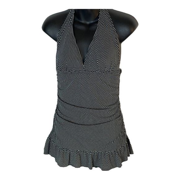 Fashion Bug Womens Black White Polka Dot One Piece Bathing Suit Swim Suit 6 - Picture 8 of 13